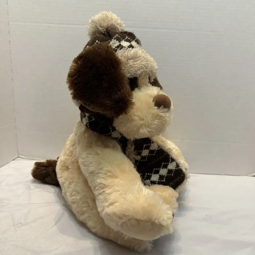 Hugfun International Kowloon Hong Kong Dog Plush Tan Brown Winter Hat Scarf 12" - Picture 4 of 10